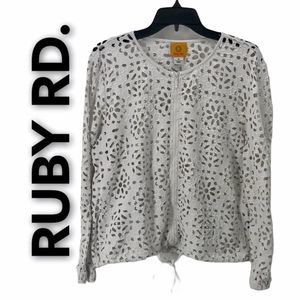 RUBY RD. WOMENS SIZE 14 WHITE ZIP UP BLAZER W/ TIE